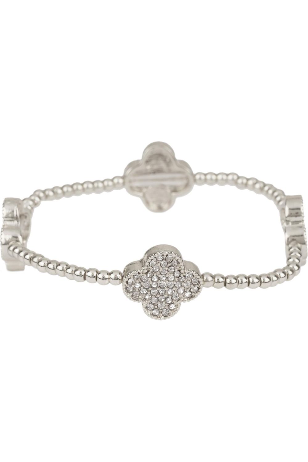 Bead Ball Rhinestone Flower Elastic Bracelet