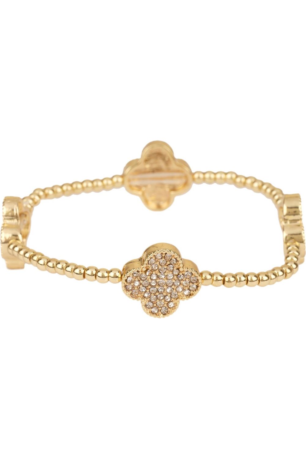 Bead Ball Rhinestone Flower Elastic Bracelet
