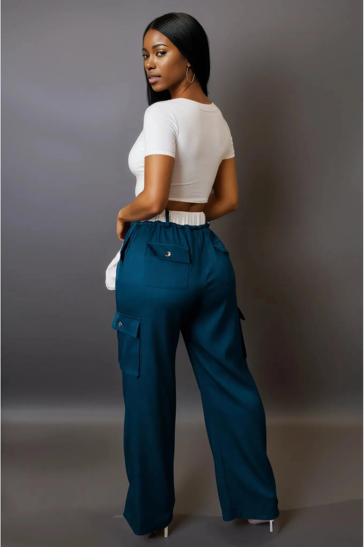 Blue Drawstring Cargo Joggers