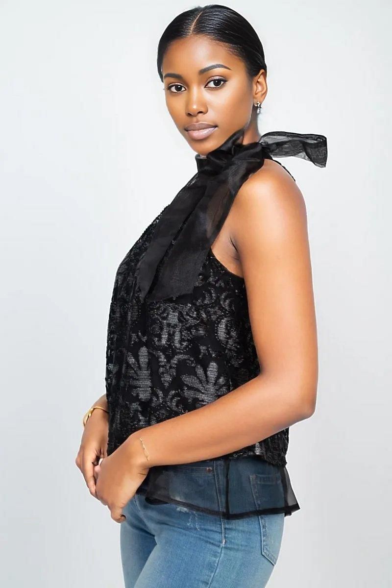 Sleeveless Neck Tie Keyhole Top