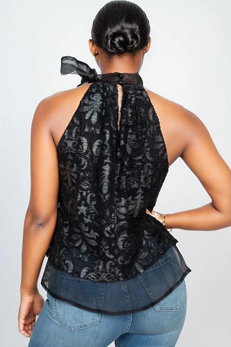 Sleeveless Neck Tie Keyhole Top