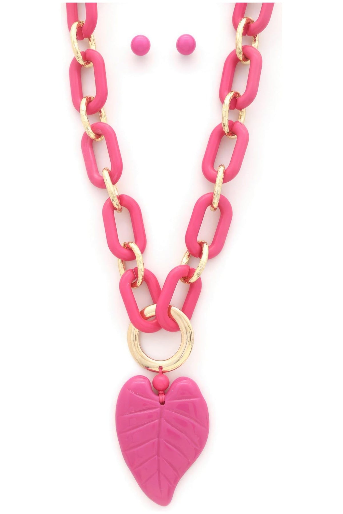 Chunky Color Acrylic Leaf Pendant Necklace