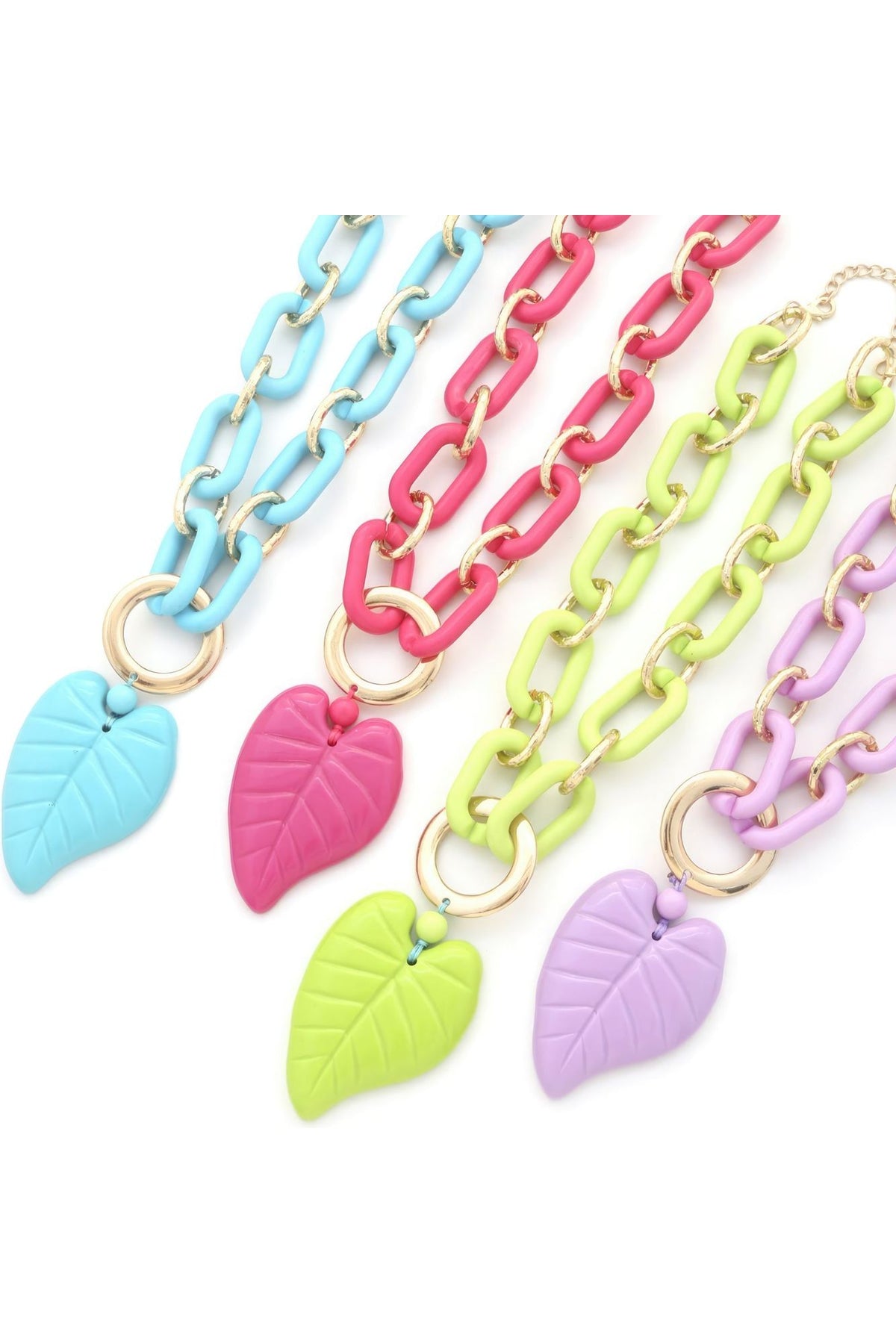 Chunky Color Acrylic Leaf Pendant Necklace