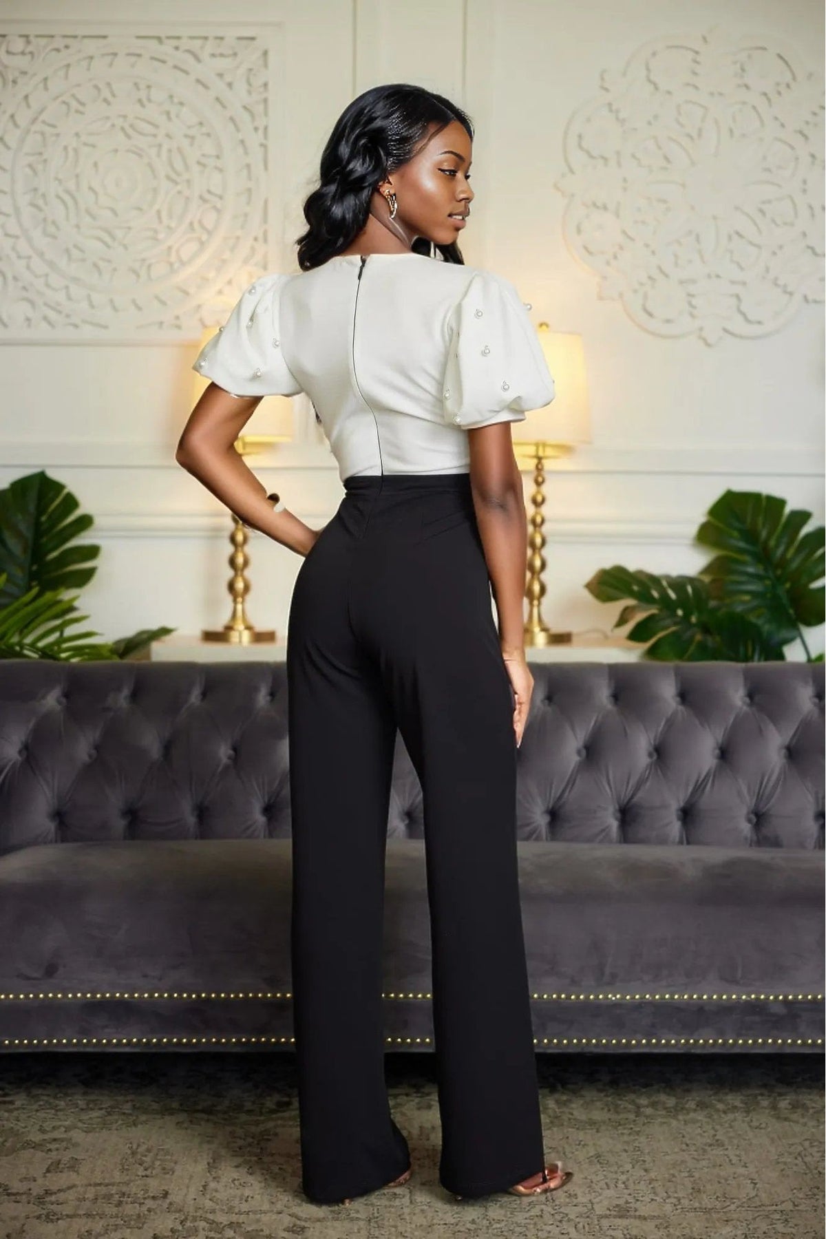 Bow and Pearl Black White Jumpsuit