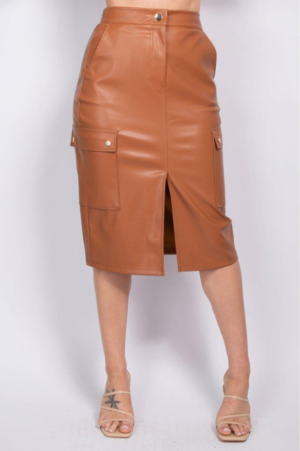 Faux Leather High-Rise Cargo Skirt