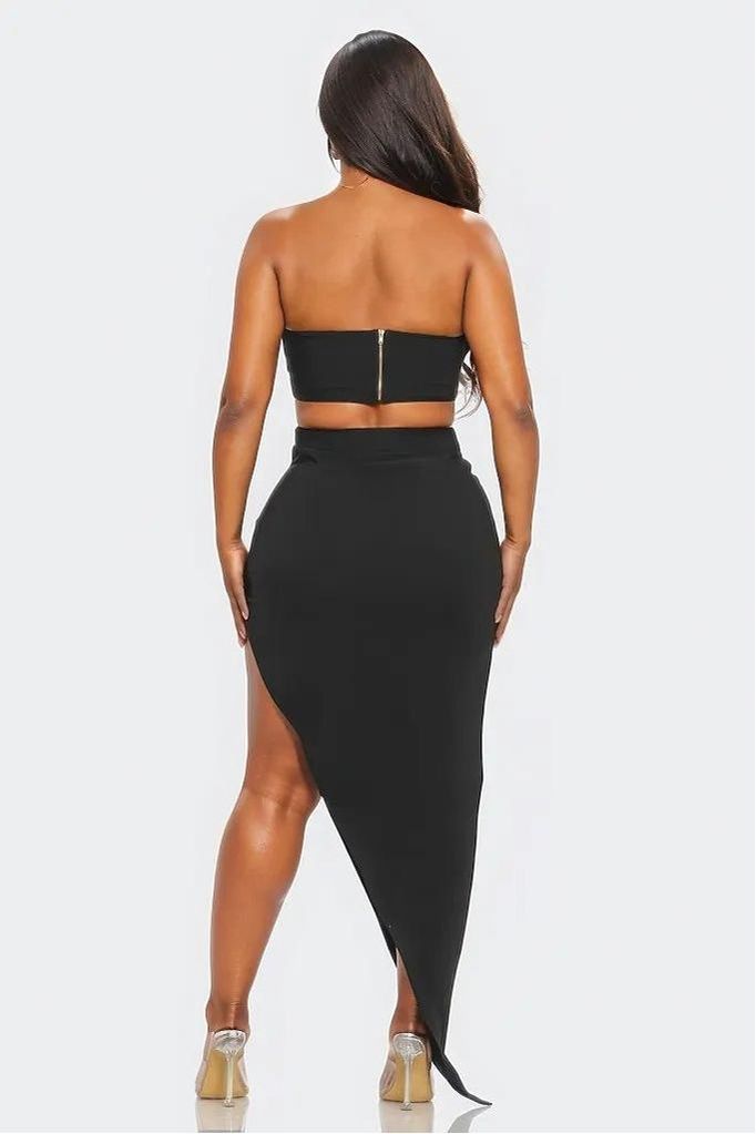 Eyelet Buckle Belt Top And Skirt Set