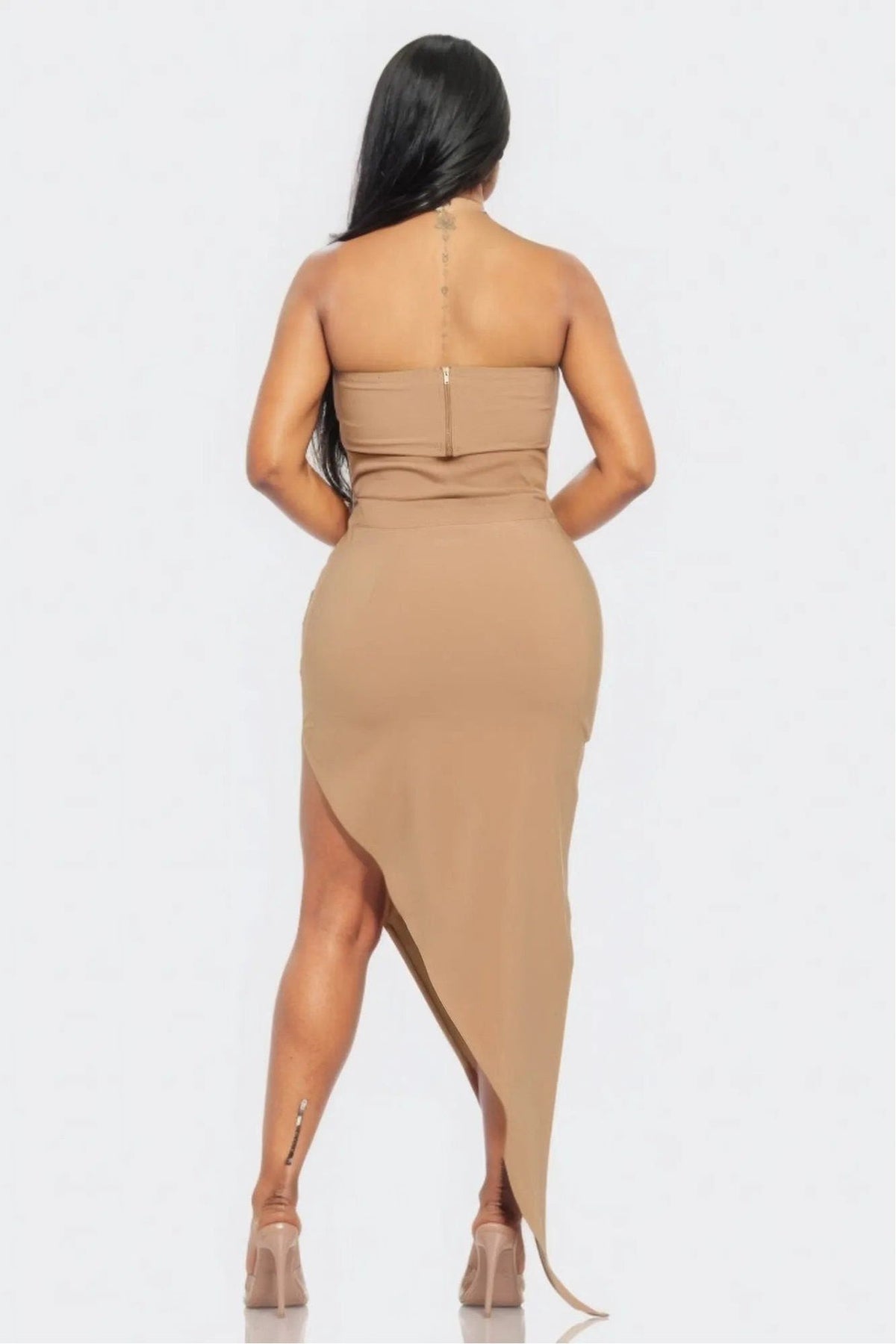 Eyelet Buckle Belt Top And Skirt Set