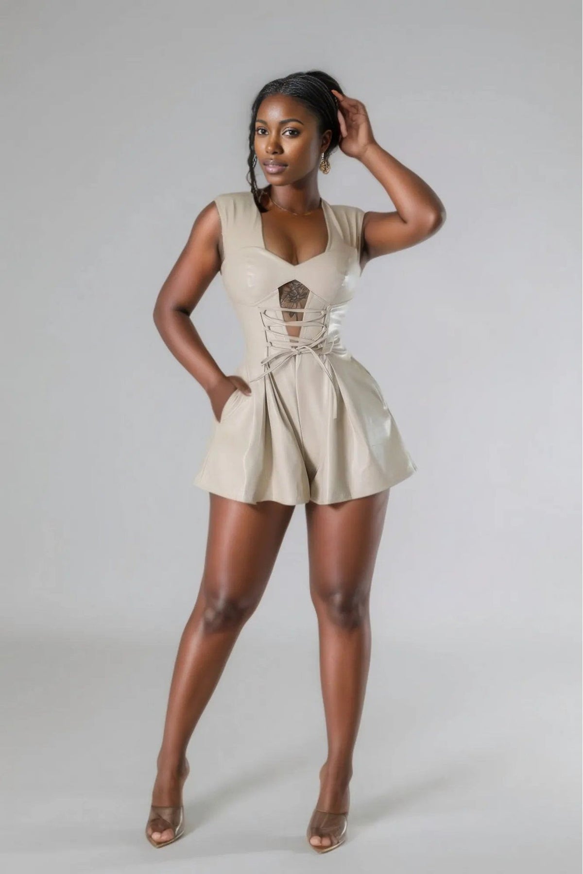 Faux Leather Semi-Stretch Romper
