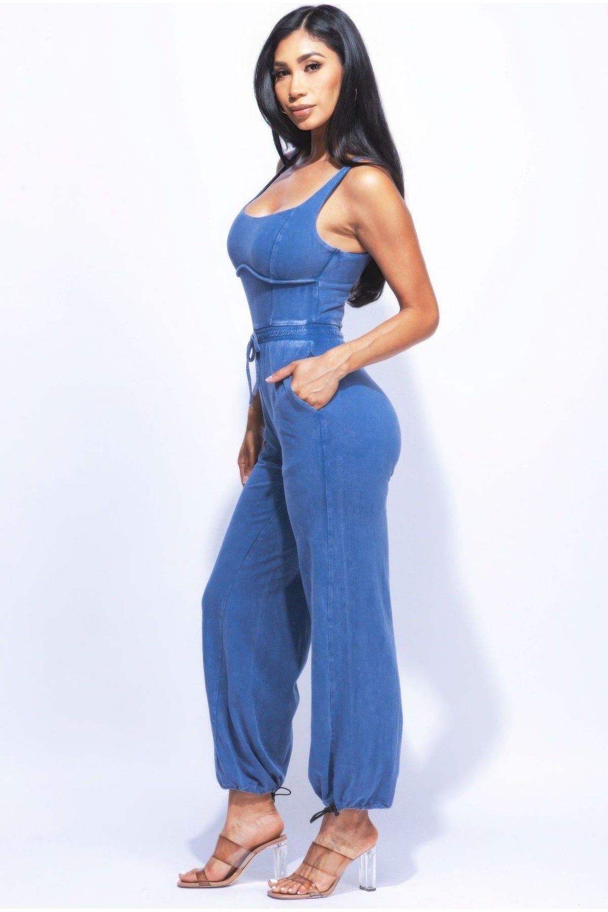Washed Jumpsuit With Adjustable Ankle