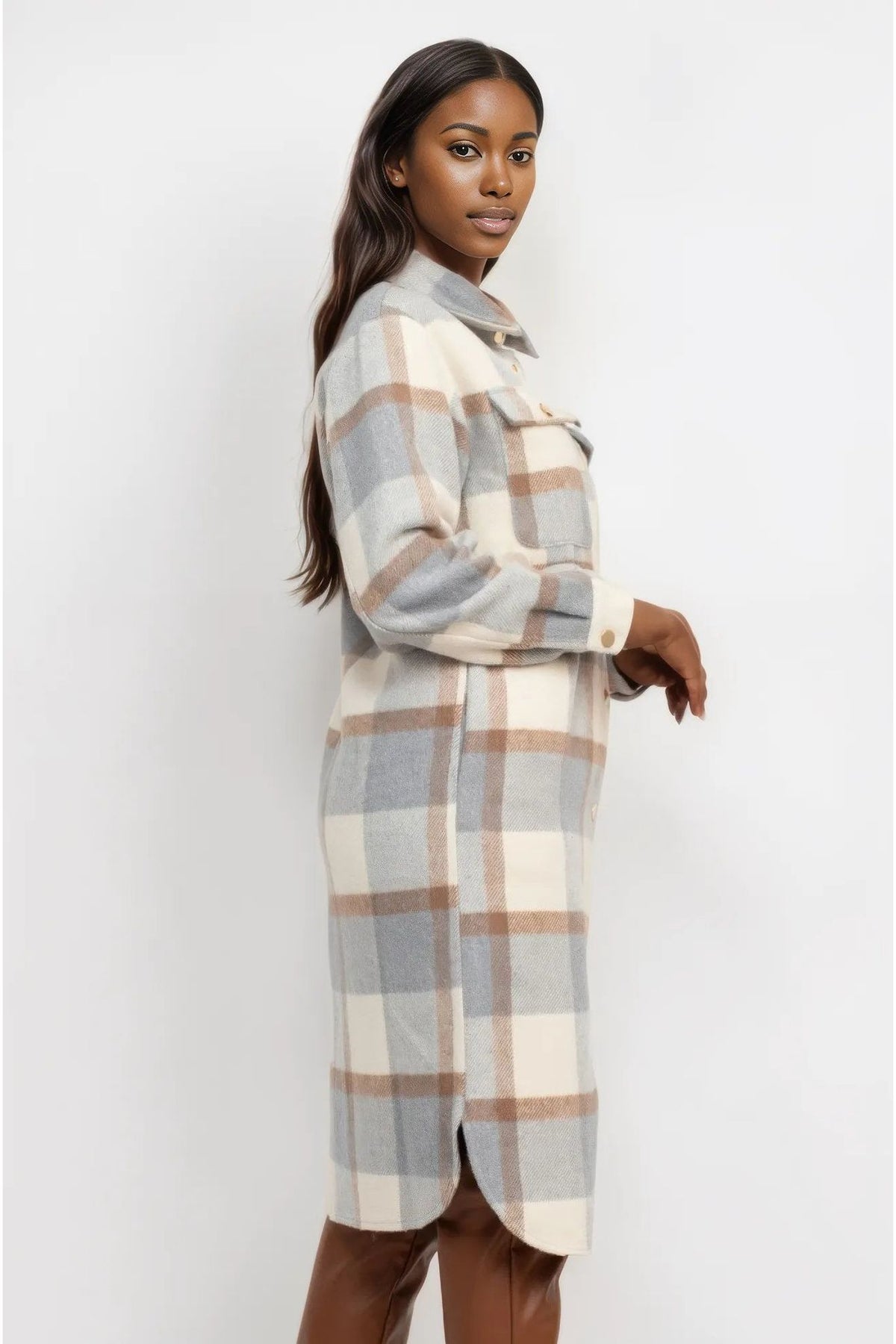 Plaid Buttoned Shacket Coat