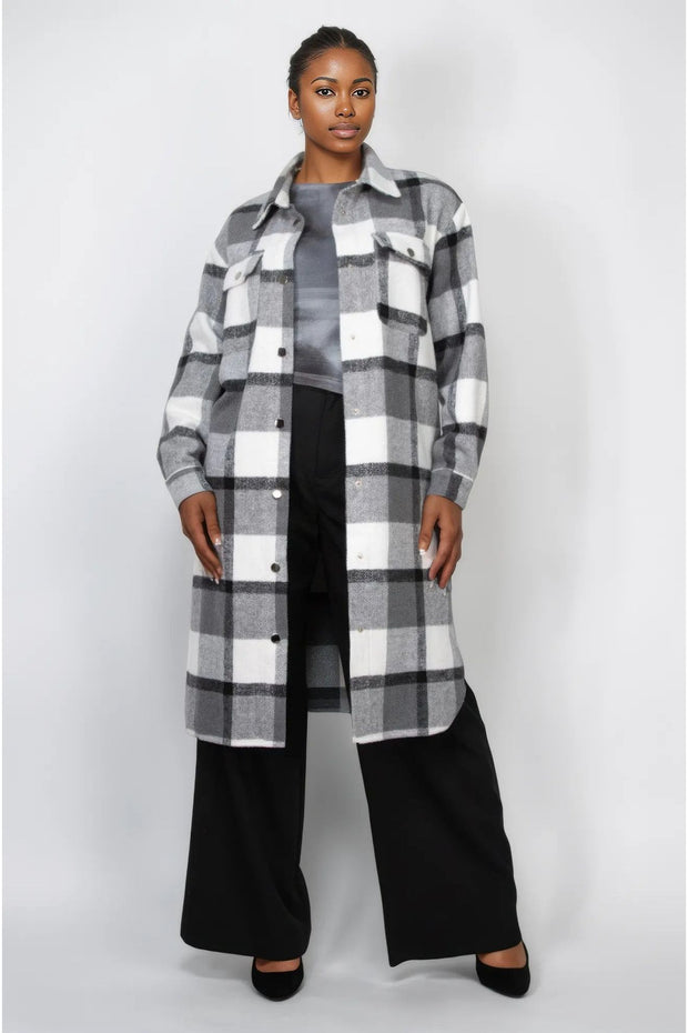 Plaid Buttoned Shacket Coat