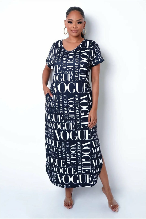 Black and White Letter Print Maxi Dress