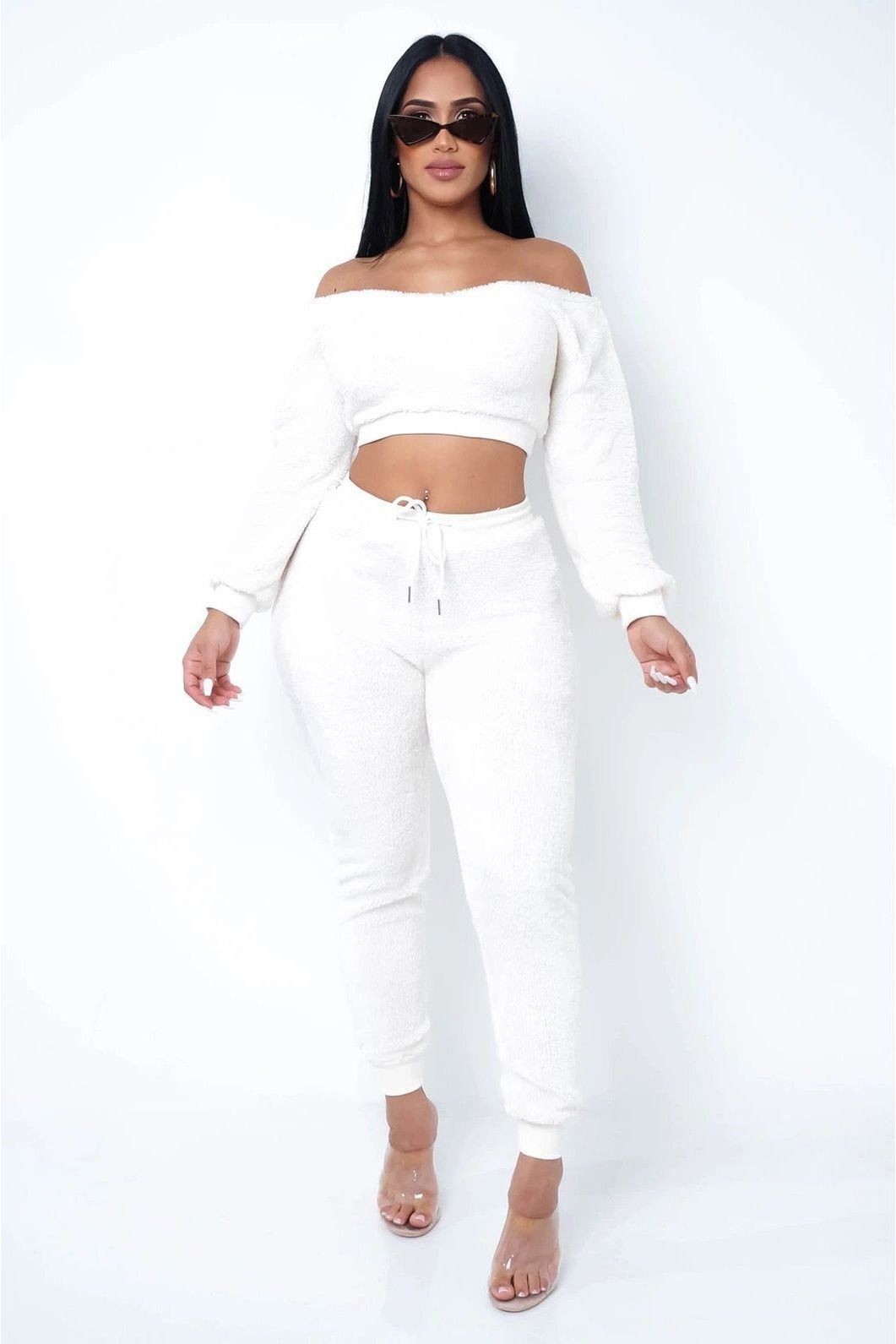 Crop Top Teddy 2pc Pant Set