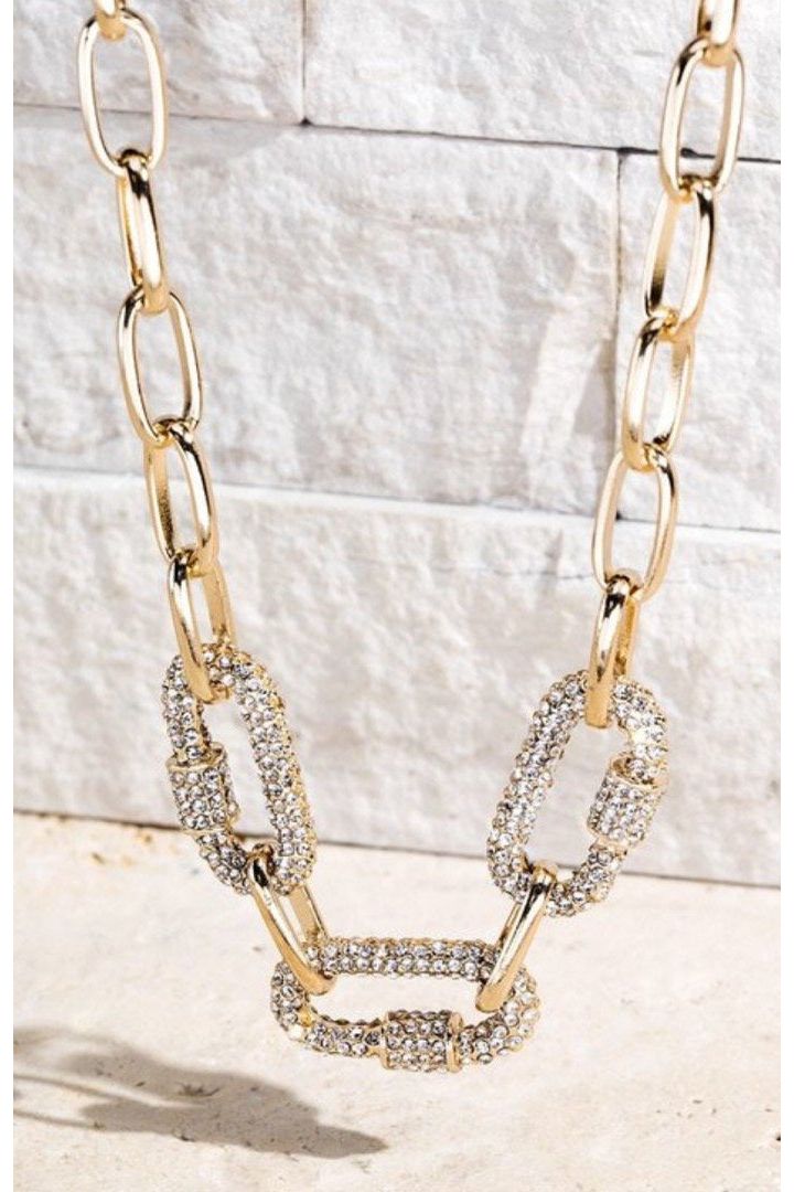 Oval Pave Crystal Screw Lock Necklace