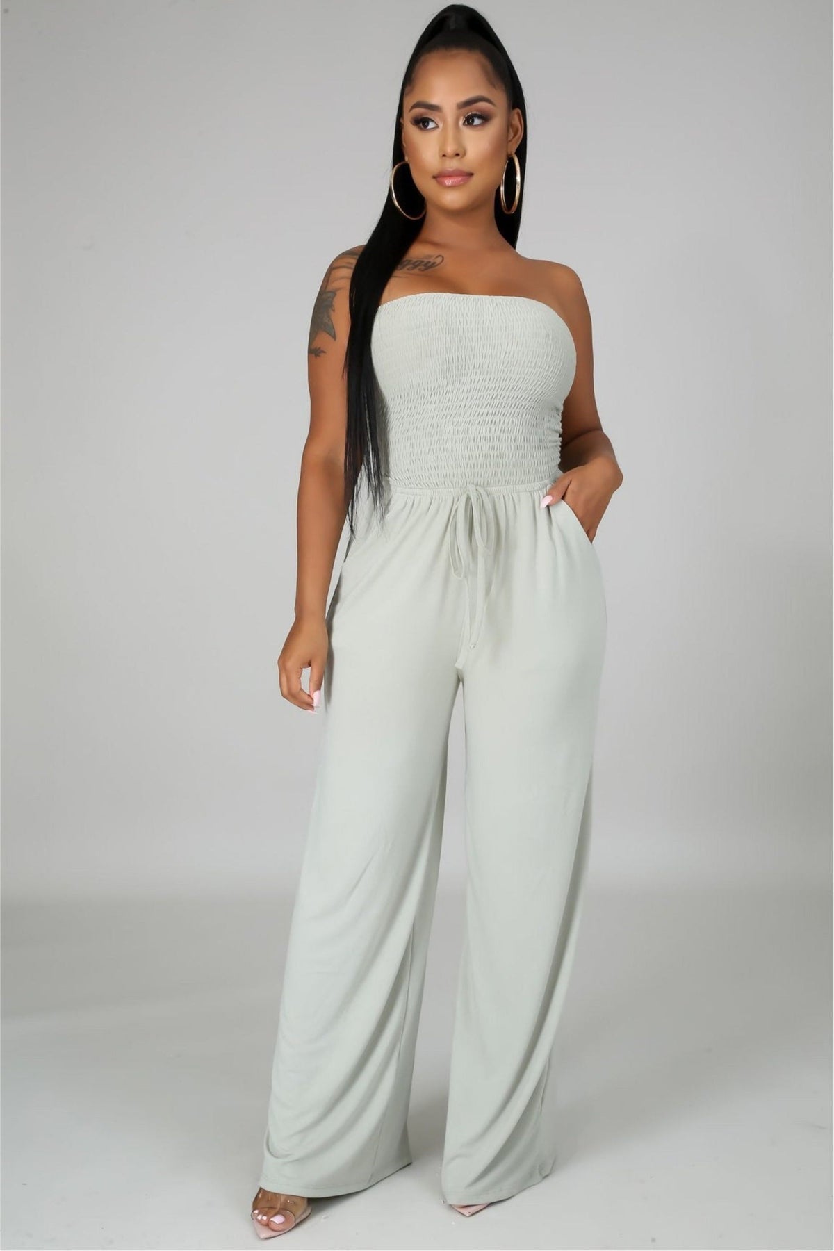 Sage Green Tube Top Breeze Jumpsuit