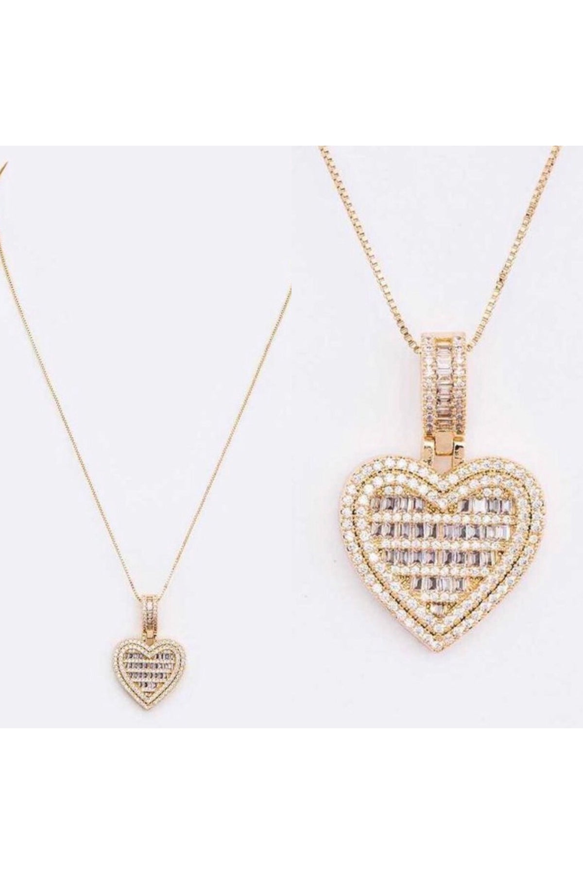 Rhinestone Baguette Heart Pendant Necklace