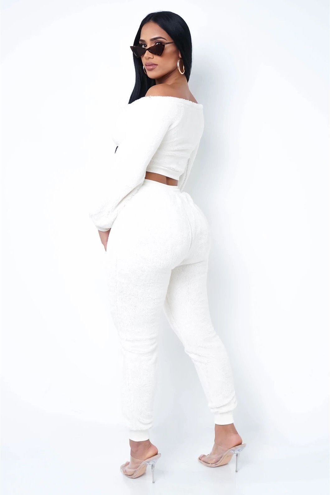 Crop Top Teddy 2pc Pant Set