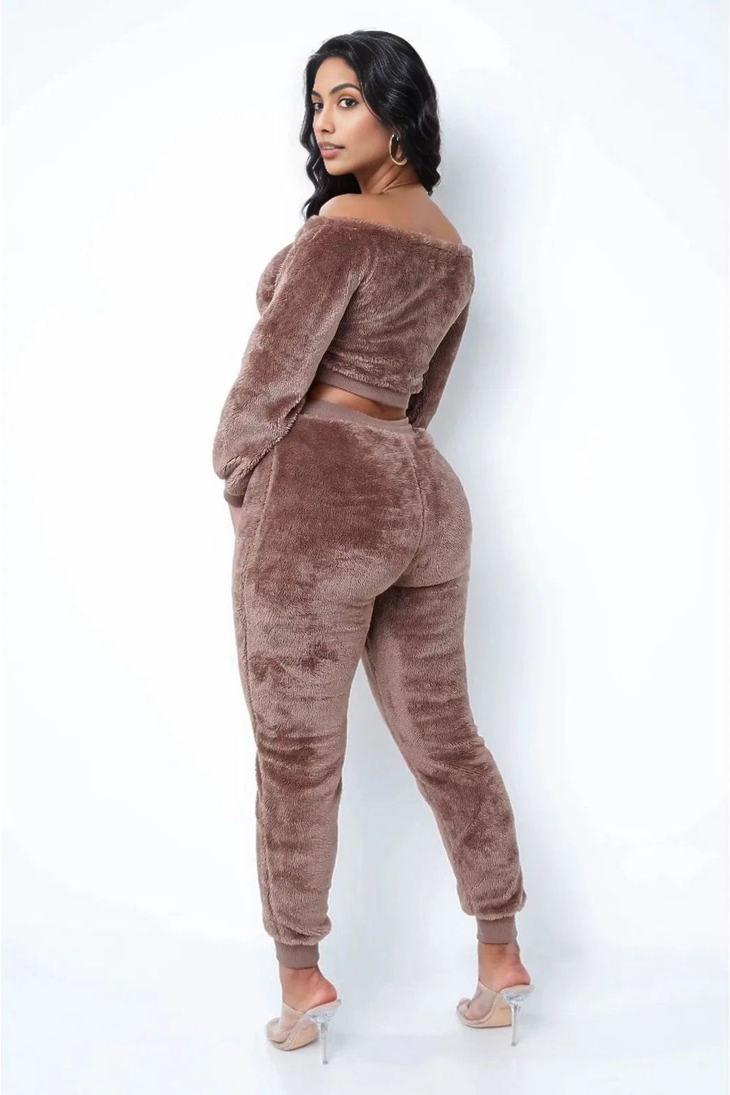 Crop Top Teddy 2pc Pant Set