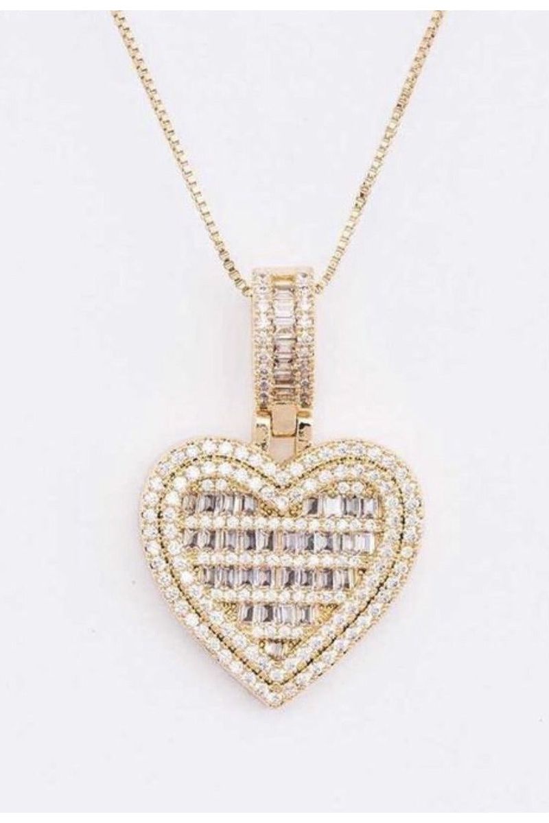 Rhinestone Baguette Heart Pendant Necklace