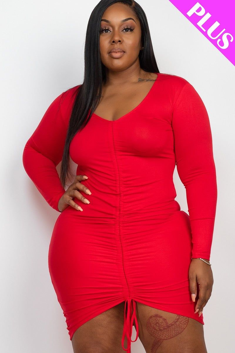 Plus Size Drawstring Ruched Front Dress
