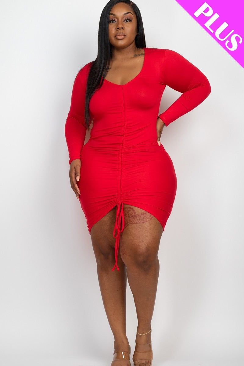 Plus Size Drawstring Ruched Front Dress