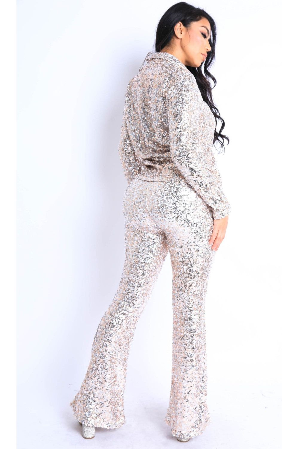Sequin Button Down Shirt And Pant Set