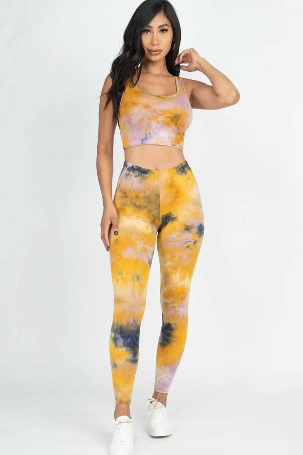Tie Dye Crop Top And Leggings Set