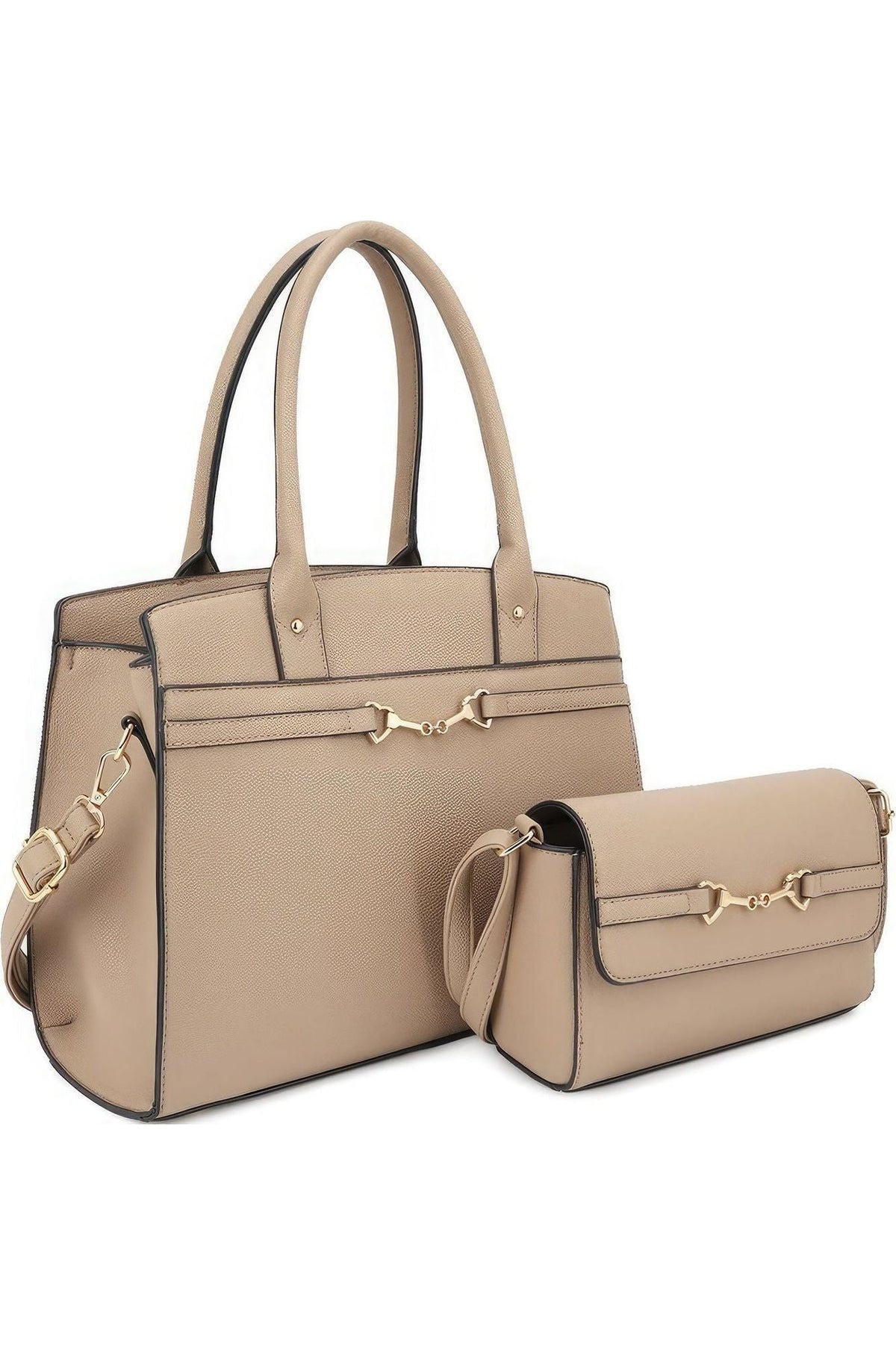 2in1 Matching Design Handle Satchel With Crossbody Bag