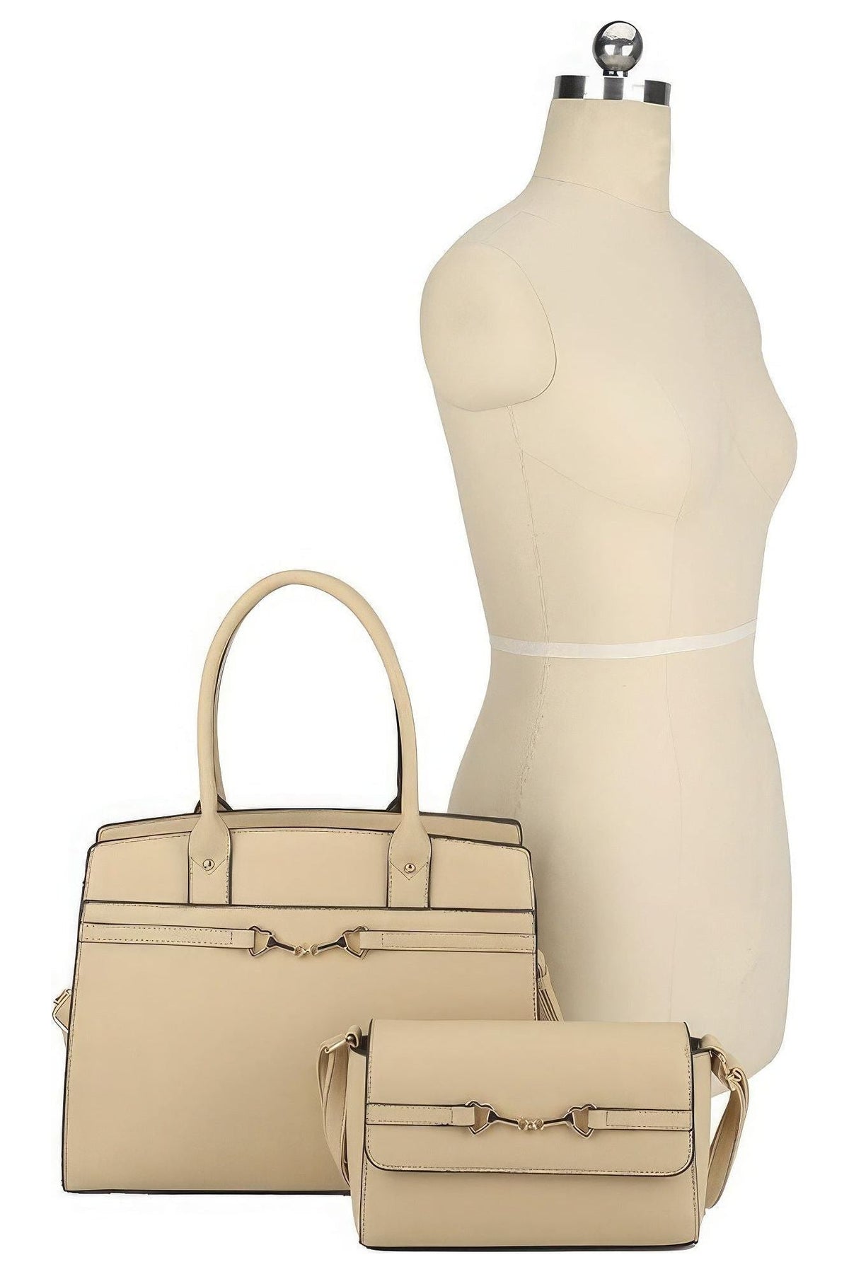 2in1 Matching Design Handle Satchel With Crossbody Bag