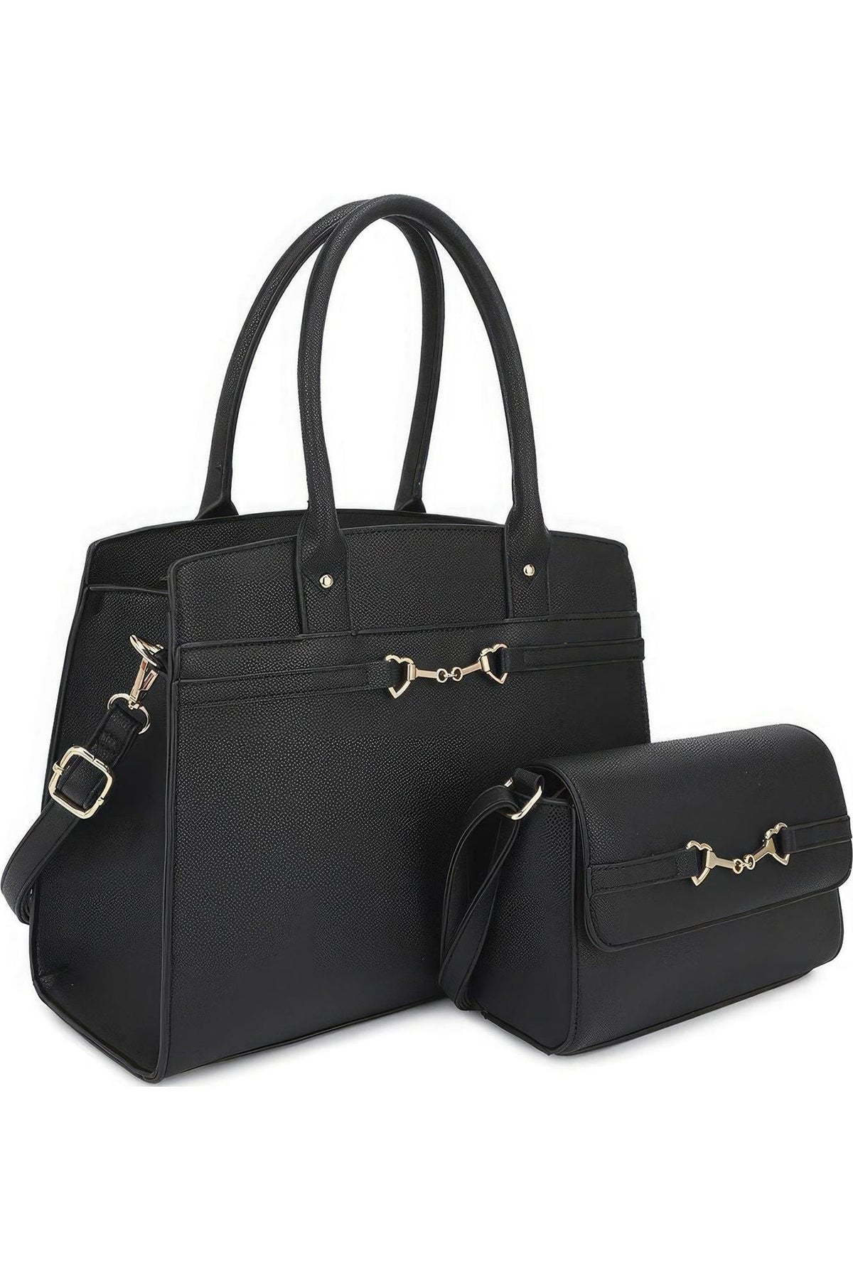 2in1 Matching Design Handle Satchel With Crossbody Bag