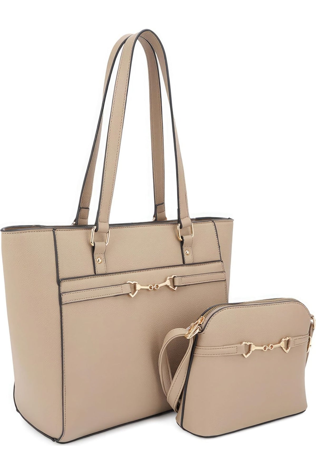 2in1 Smooth Matching Shoulder Tote Bag With Crossbody Set