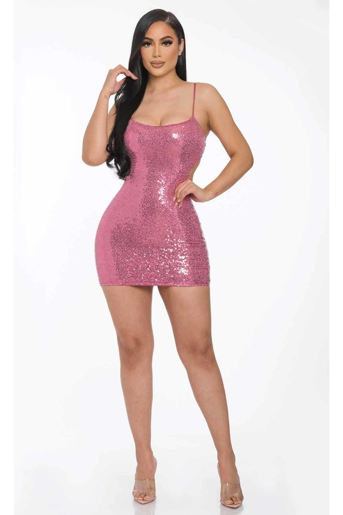Cut-out Laced Back Mini Sequin Dress