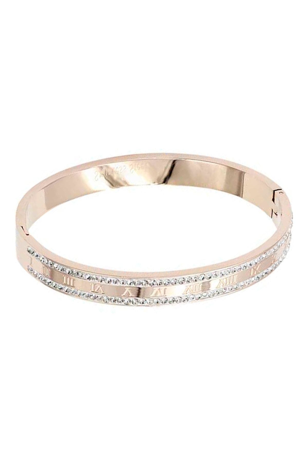 Roman Numerals Crystal Edge Metal Bangle Bracelet
