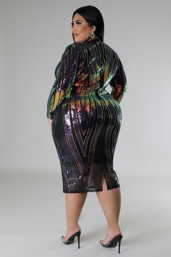 Multicolor Sequin V-Cut Dress