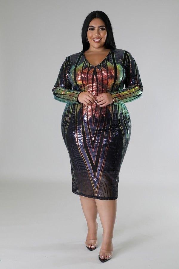 Multicolor Sequin V-Cut Dress