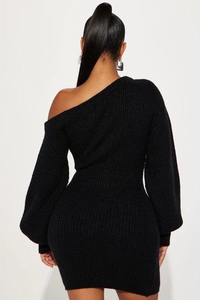 Ava Black Sweater Knit Mini Dress