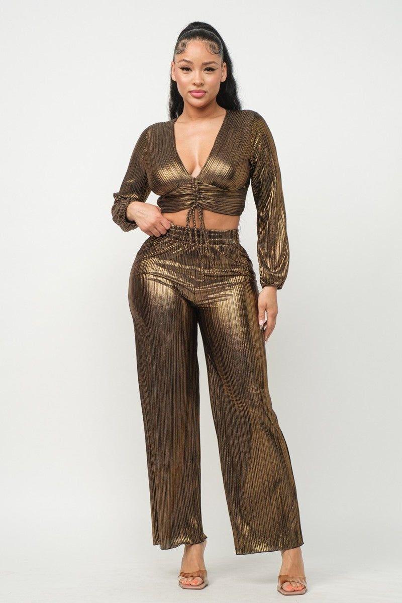 Foil Shirring Top And Pants Set