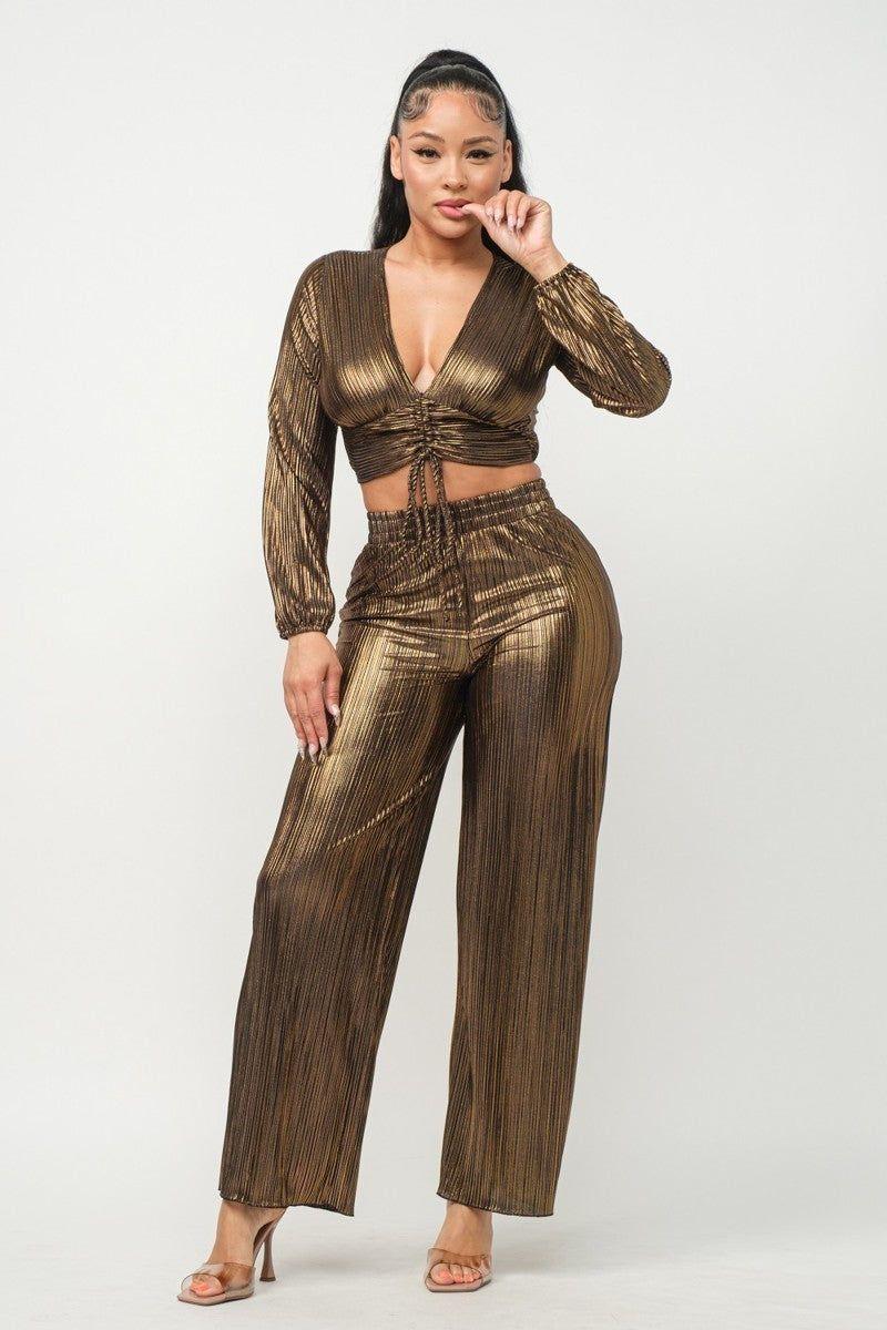 Foil Shirring Top And Pants Set