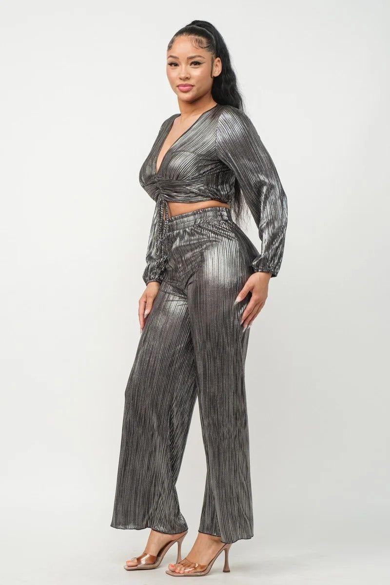 Foil Shirring Top And Pants Set