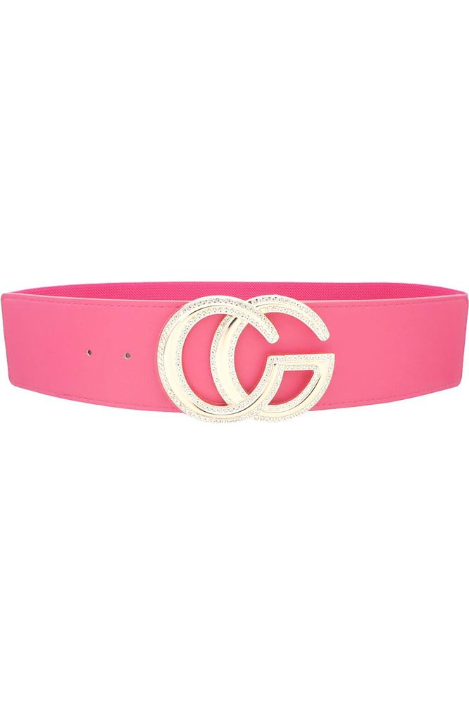 Rhinestone Outlined Cg Buckle Elastic Belt