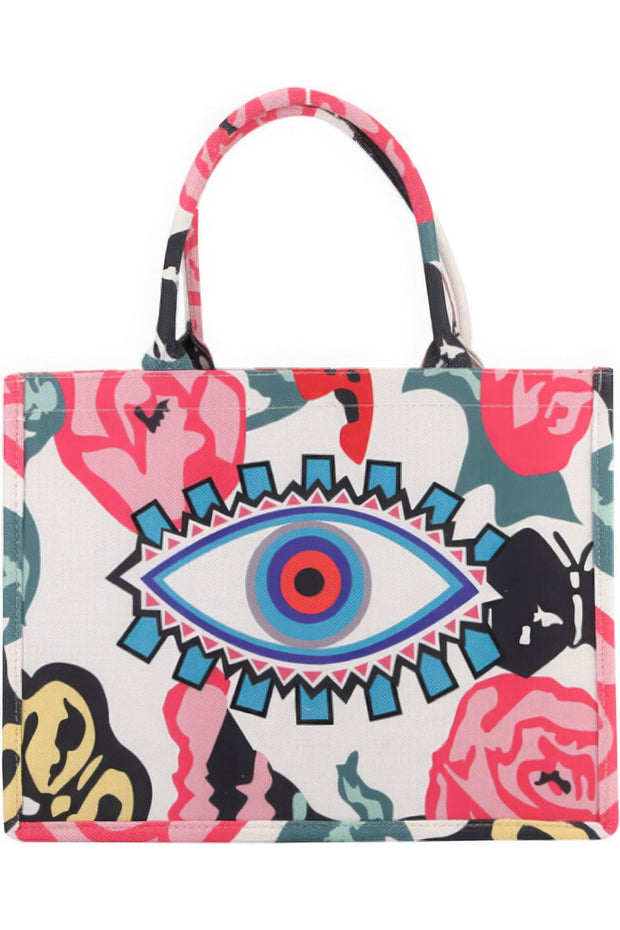Flower Evil Eye Print Tote Bag
