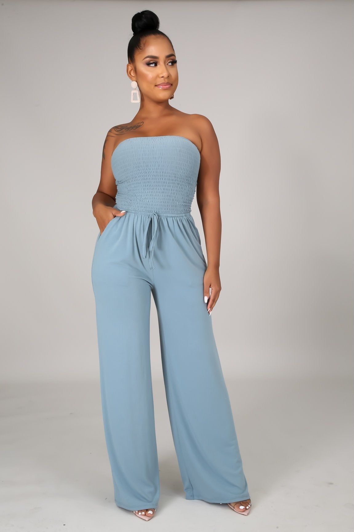 Blue Tube Top Breeze Jumpsuit
