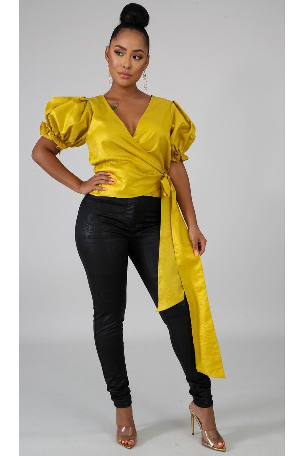 Mustard Chic Wrap Top