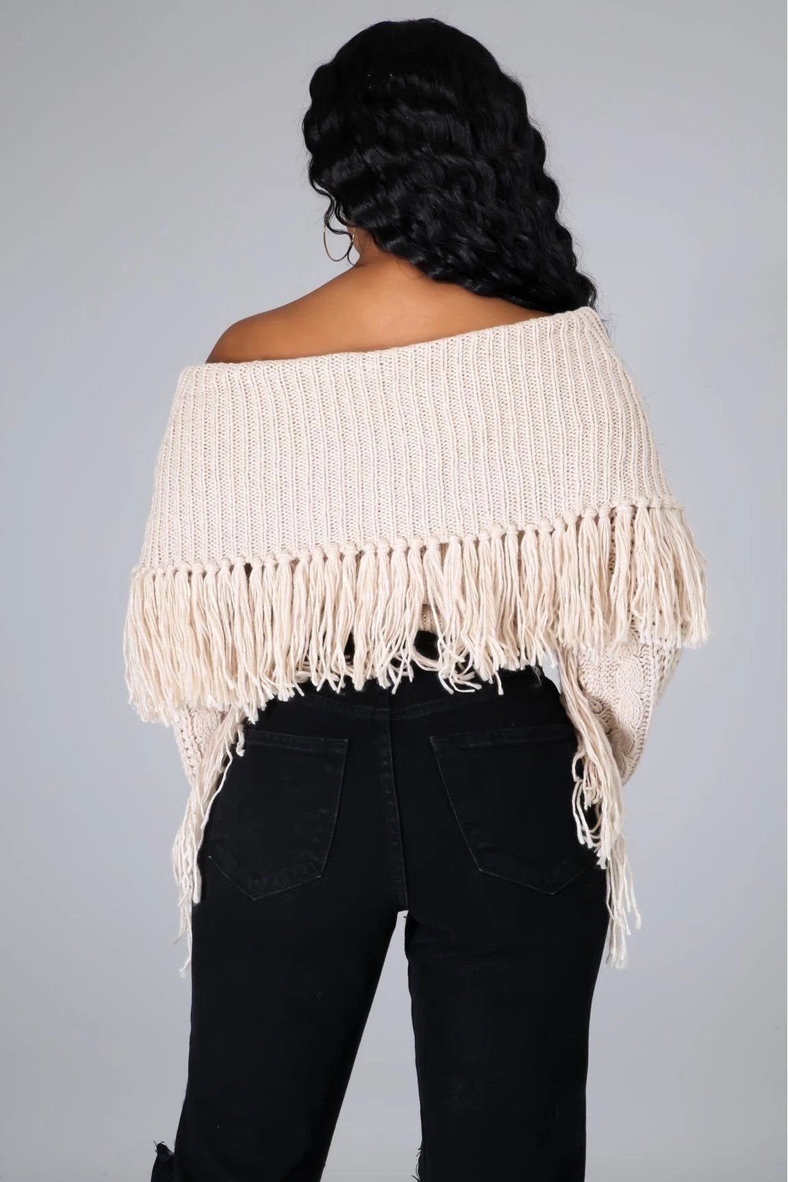 Almond Fringe Sweater Top