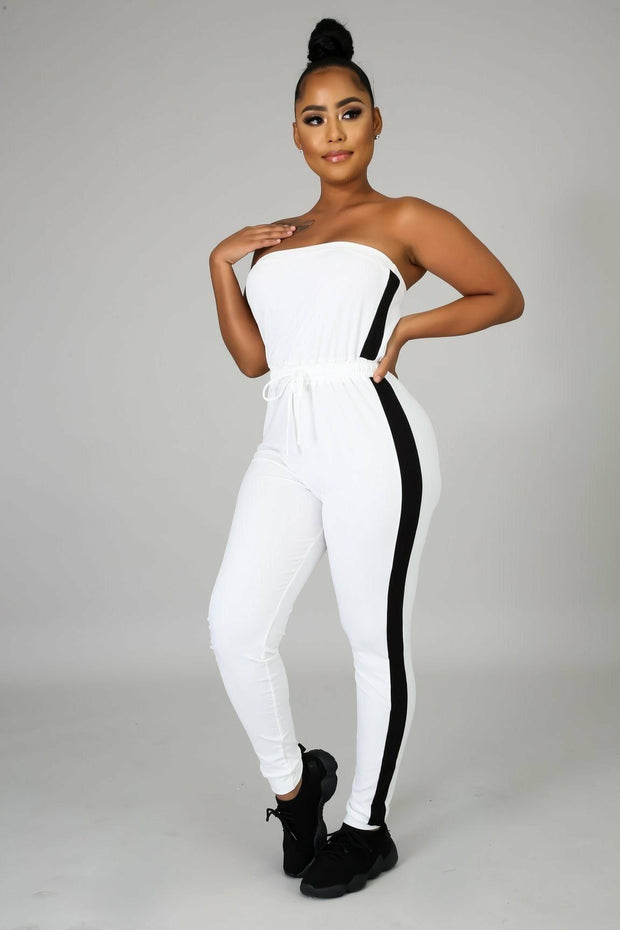 Side Stripe Tube Top Jumpsuit