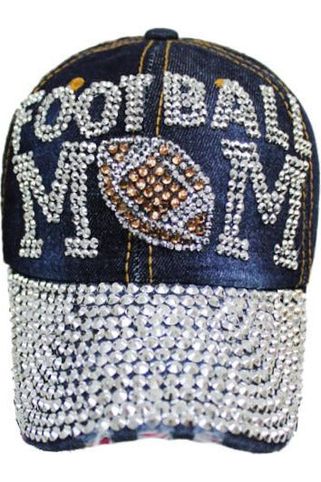 Rhinestone Denim Football MOM Hat Cap - Poshed Apparel - 1