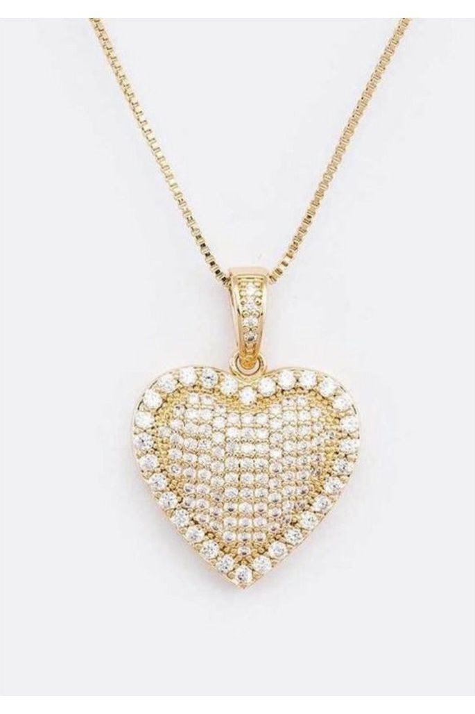 Crystal Pave Encrusted Heart Pendant Necklace