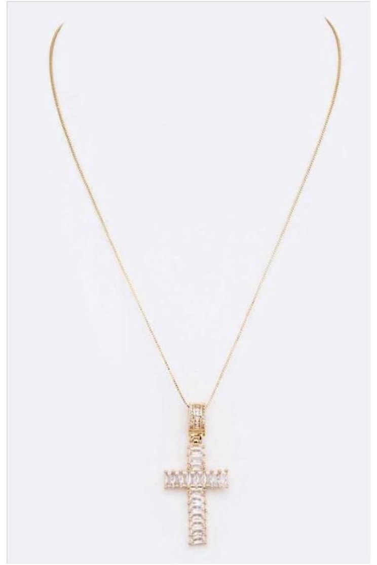 Rhinestone Baguette Cross Pendant Necklace