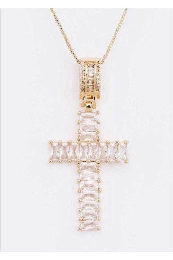 Rhinestone Baguette Cross Pendant Necklace