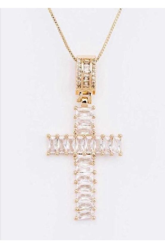 Rhinestone Baguette Cross Pendant Necklace